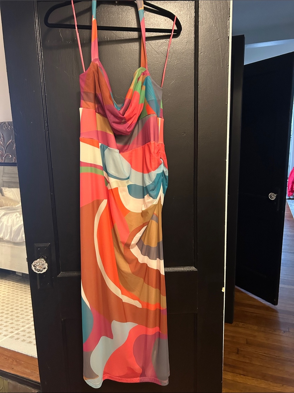 Anthropologie Maya Ruched Cowl-Neck Mesh Dress